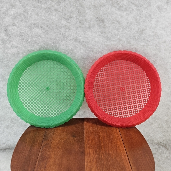 VTG Plastic Woven Paper Plate Holder‎ Basket Weave Scalloped Edge set/6 - Picture 10 of 12